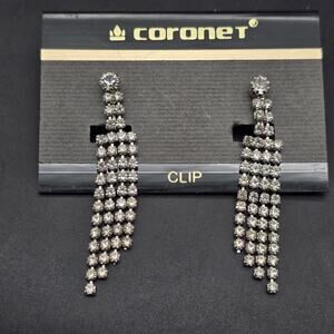 Coronet Rhinestone Clip On Earrings Vintage NOS On Card